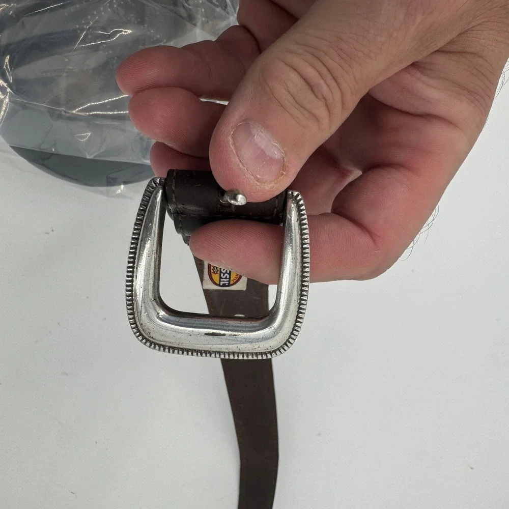 Fossil Leather Belt Mens 34 Brown Braided Buffalo Concho Western‎ Silver Buckle